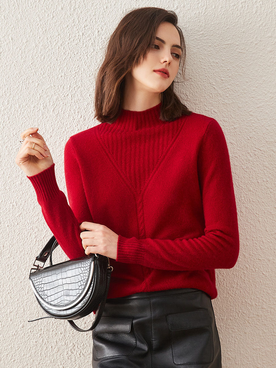COMOBOCA 100% Cashmere Mock Neck Ribbed Knit Sweater