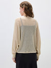Women’s V-neck long-sleeve knit hollow-out linen-blend cardigan