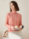 COMOBOCA 100% Cashmere Women's Turtleneck Cable Knit Sweater