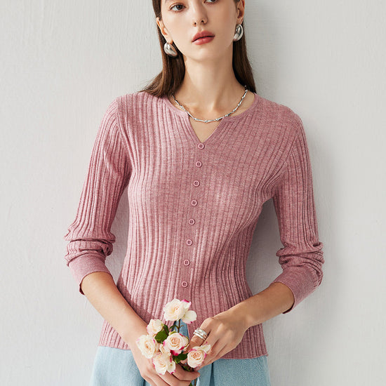 COMOBOCA Women's Ribbed V-Neck Faux Cardigan Sweater