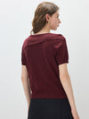 Women's Sophisticated Mulberry Silk Knit Top with Off-Shoulder Neckline