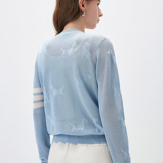 COMOBOCA Women's Pet Pointelle Knit Round Neck Cardigan