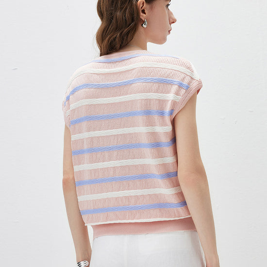 COMOBOCA Women's Striped Knit Cap Sleeve T-Shirt