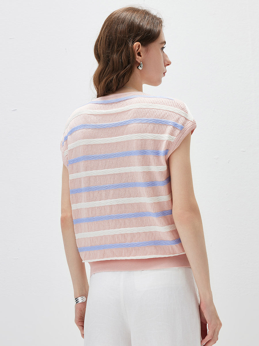 COMOBOCA Women's Striped Knit Cap Sleeve T-Shirt