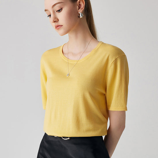 COMOBOCA Yellow Women's Soft Knit Short Sleeve T-Shirt