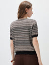 Women's  Round Neck Jacquard Linen Knit Short Sleeve Top