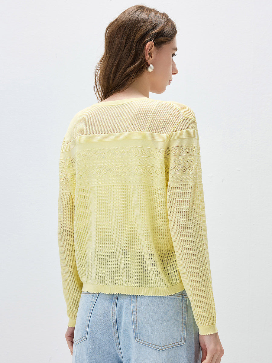 COMOBOCA Women's Pointelle Knit V-Neck Cardigan