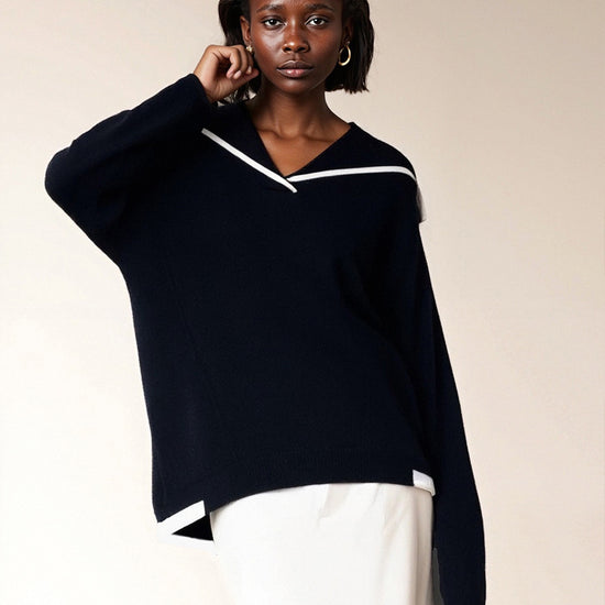 COMOBOCA 100% Cashmere Women's Sailor Collar Sweater