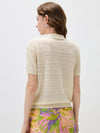 Women's Silk-Cotton Blend Peter Pan Collar Pointelle Knit Short Sleeve Top