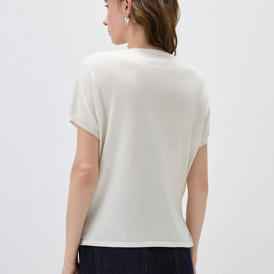 COMOBOCA Women's Leopard Cat Embroidered Knit T-Shirt