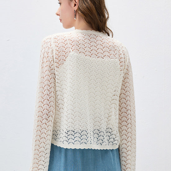 COMOBOCA Women's Linen Lace Knit Tie Front Cardigan
