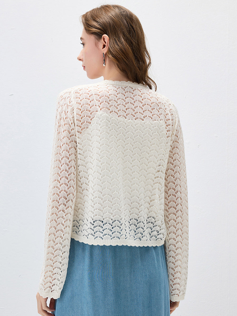 COMOBOCA Women's Linen Lace Knit Tie Front Cardigan