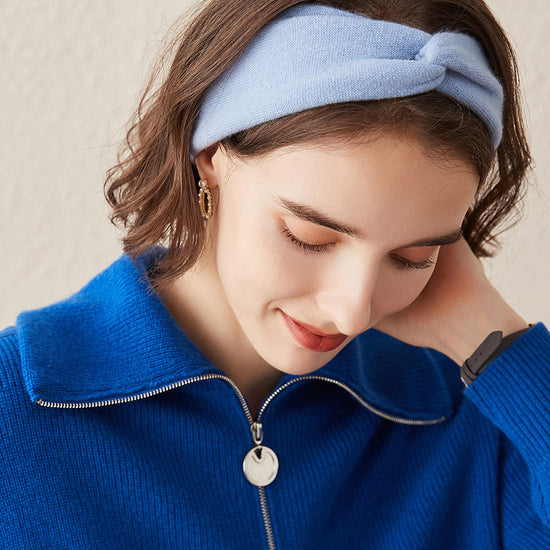 COMOBOCA Blue 100% Cashmere Cozy Knitted Twist Headband