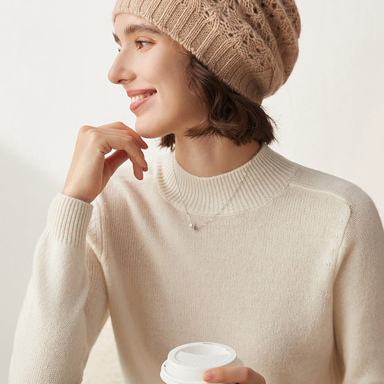COMOBOCA Beige 100% Cashmere Classic Cable Knit Beanie