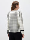 COMOBOCA Women's Stripe Henley Round Neck Sweater