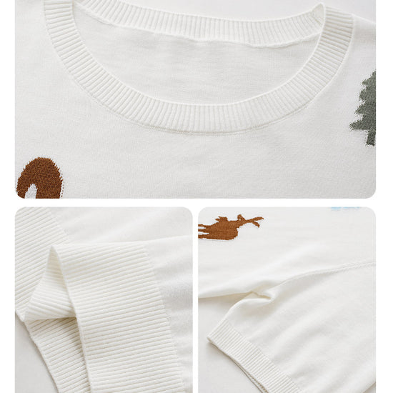COMOBOCA Women's Forest Animal Intarsia Knit T-Shirt