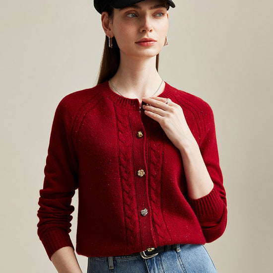 COMOBOCA 100% Cashmere Women's Cable Button Knit Cardigan