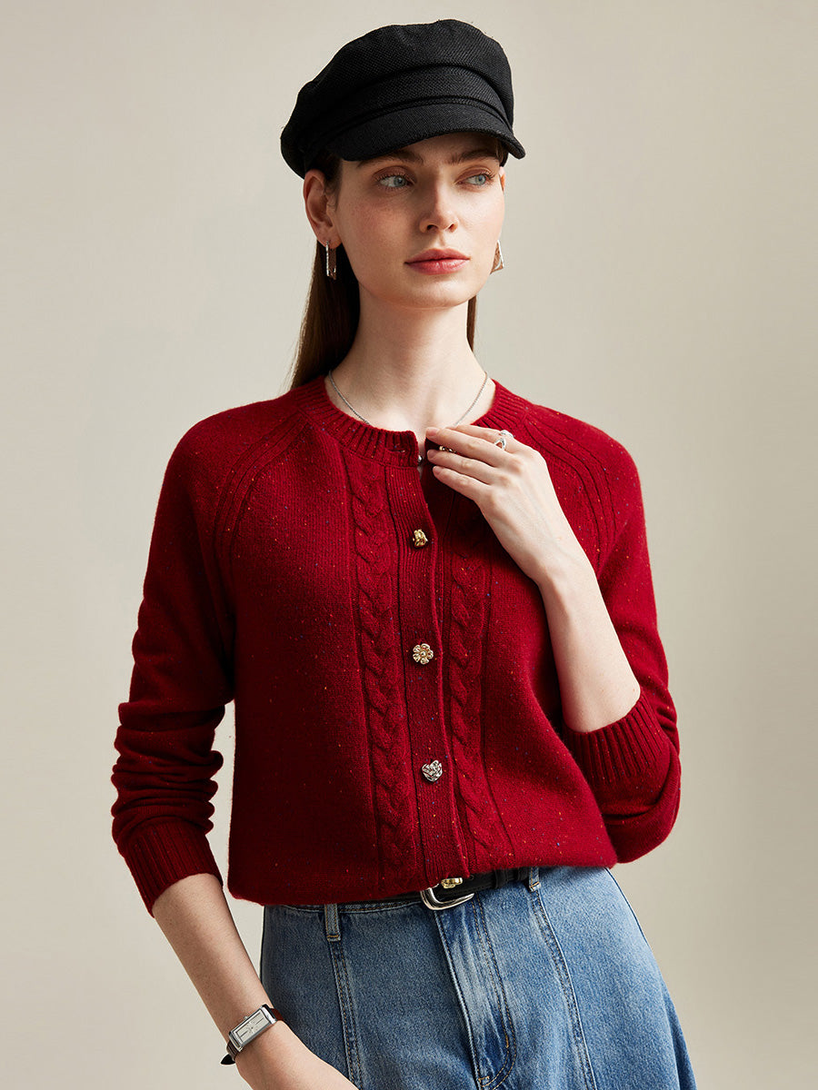 COMOBOCA 100% Cashmere Women's Cable Button Knit Cardigan