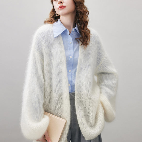 COMOBOCA M Cloudy Women's Mohair Fluffy Open Front Cardigan