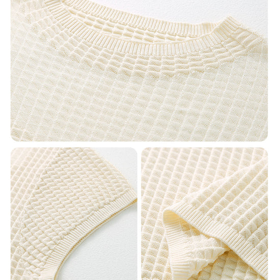 COMOBOCA Women's Waffle Knit Cap Sleeve T-Shirt with Sheer Yoke