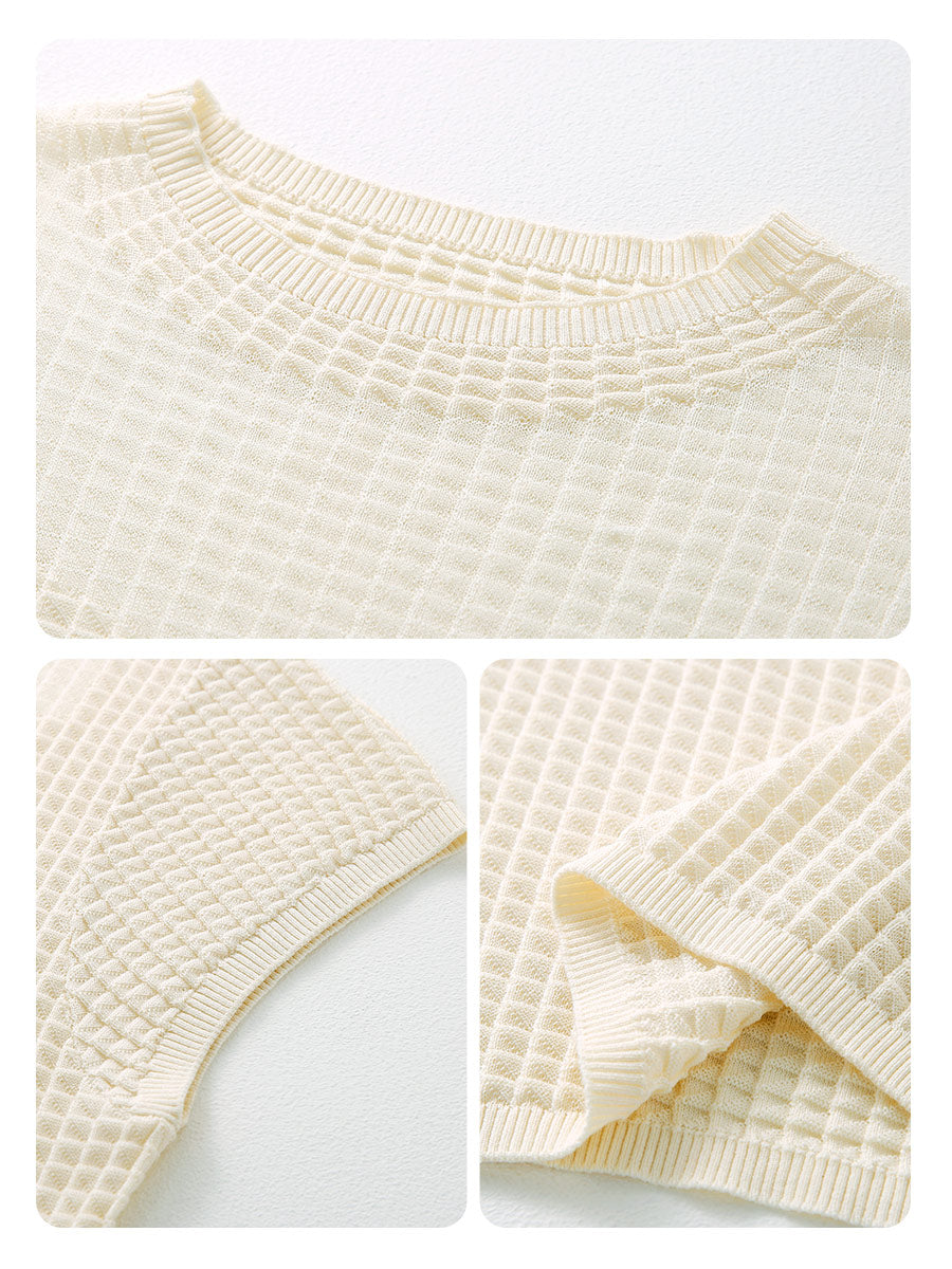COMOBOCA Women's Waffle Knit Cap Sleeve T-Shirt with Sheer Yoke