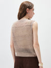 Women's Linen Blend Crew Neck Pointelle Knit Sleeveless Vest
