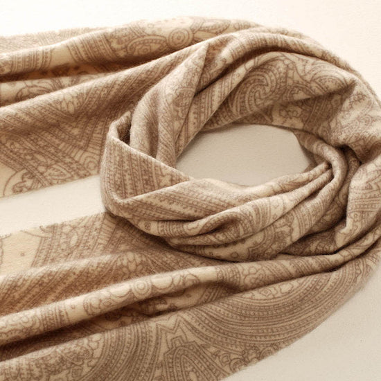 COMOBOCA 100% Cashmere Women's Paisley Pattern Fringed Scarf