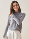 COMOBOCA 100% Cashmere Mock Neck Ribbed Knit Sweater