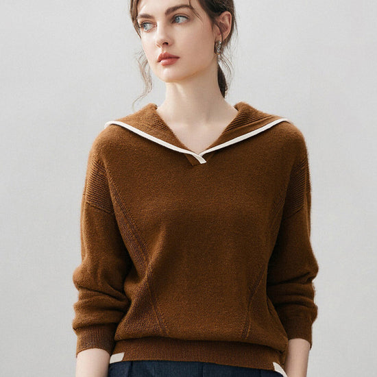 COMOBOCA Brown 100% Cashmere Women's Sailor Collar Sweater
