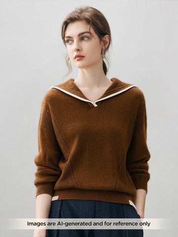 COMOBOCA Brown 100% Cashmere Women's Sailor Collar Sweater