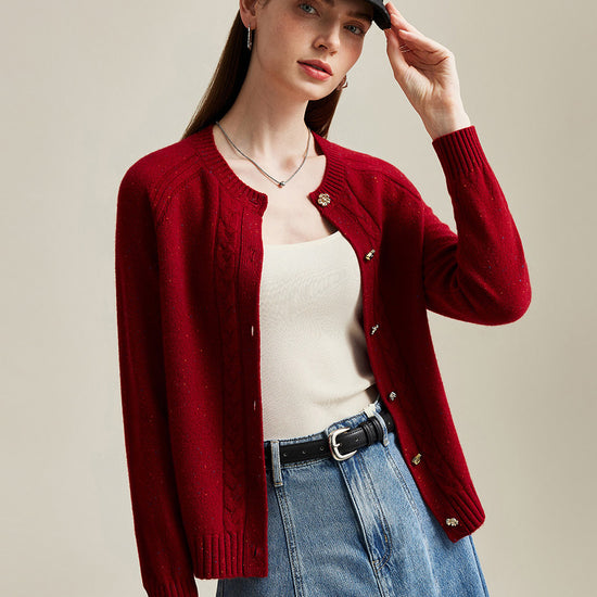 COMOBOCA 100% Cashmere Women's Cable Button Knit Cardigan