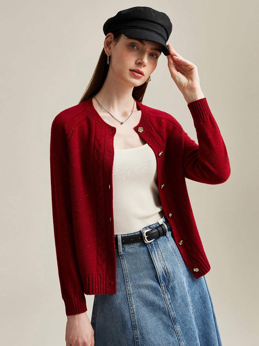 COMOBOCA 100% Cashmere Women's Cable Button Knit Cardigan