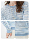 COMOBOCA Women's Striped Mesh Knit Round Neck Sweater