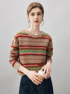 COMOBOCA Fair Isle 100% Cashmere Women's Fair Isle Round Neck Sweater