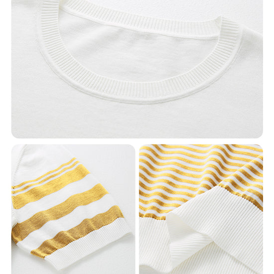 COMOBOCA Women's Contrast Stripe Knit T-Shirt