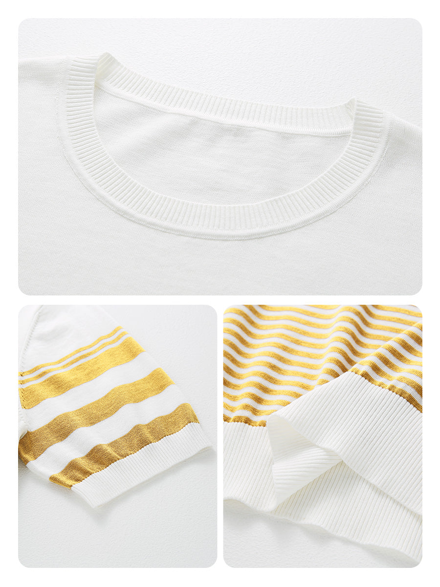 COMOBOCA Women's Contrast Stripe Knit T-Shirt