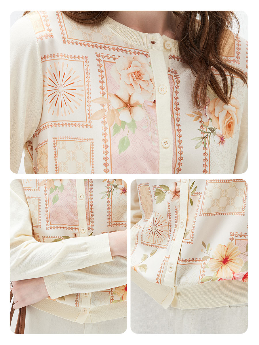 COMOBOCA Women's Printed Panel Knit Cardigan