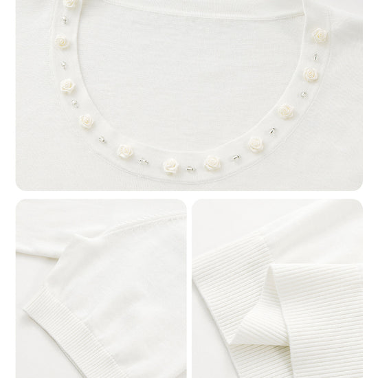 COMOBOCA Women's Rhinestone Trim Knit T-Shirt