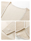 Women’s V-neck long-sleeve knit hollow-out linen-blend cardigan