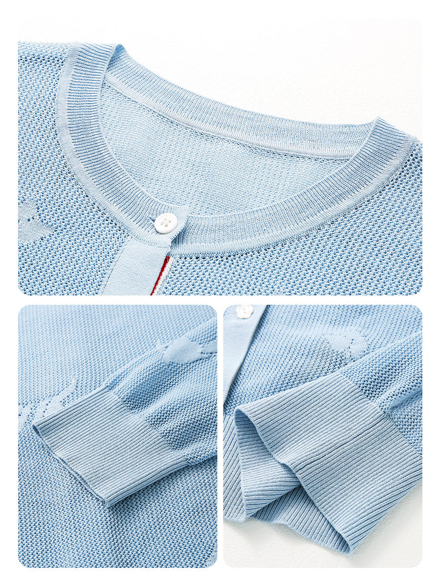 COMOBOCA Women's Pet Pointelle Knit Round Neck Cardigan