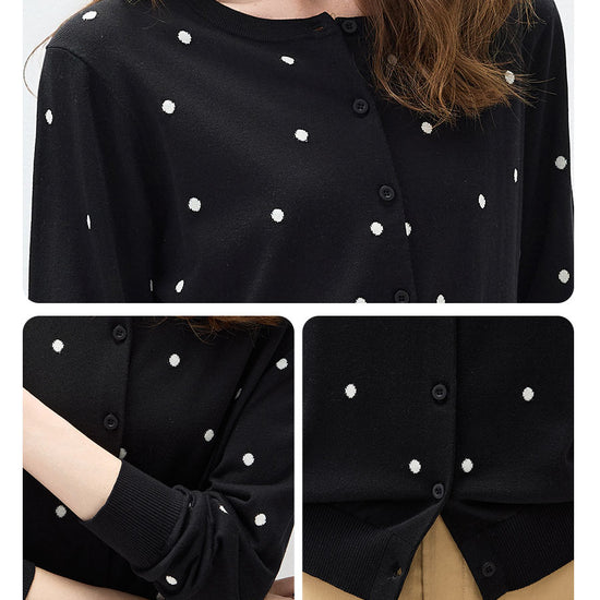 COMOBOCA Women's Lyocell Polka Dot Knit Cardigan