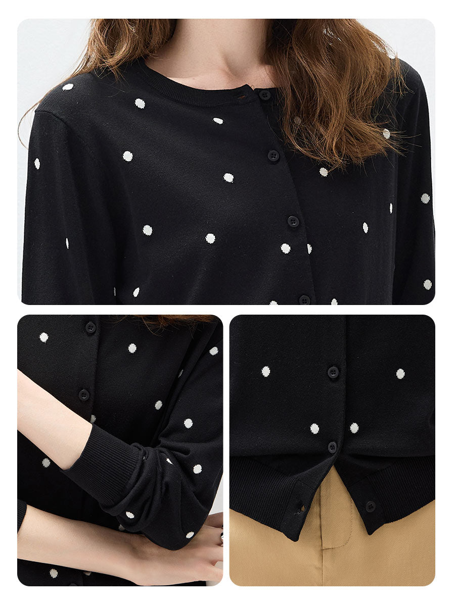 COMOBOCA Women's Lyocell Polka Dot Knit Cardigan