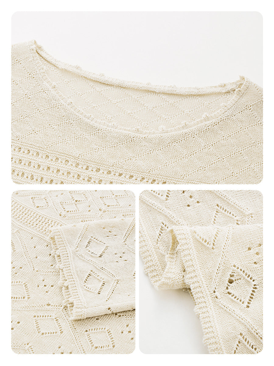 COMOBOCA Women's Diamond Pointelle Knit Sweater