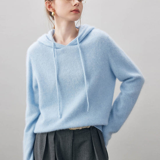 COMOBOCA Women's Wool Fuzzy Hooded Sweater