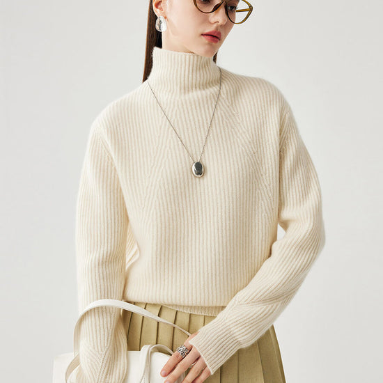 COMOBOCA 100% Cashmere Women's Turtleneck Ribbed Sweater