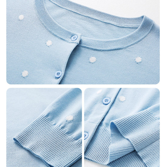 COMOBOCA Women's Lyocell Polka Dot Knit Cardigan