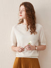 COMOBOCA WHITE 100% Wool Women's Seamless Round Neck Knit Sweater