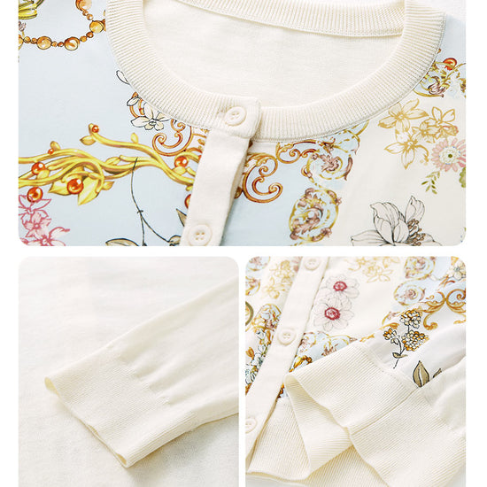 COMOBOCA Women's Printed Panel Knit Cardigan