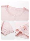 COMOBOCA Women's Floral Lace Trim Knit T-Shirt