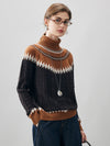 COMOBOCA 100% Cashmere Women's Cable Fair Isle Turtleneck Sweater